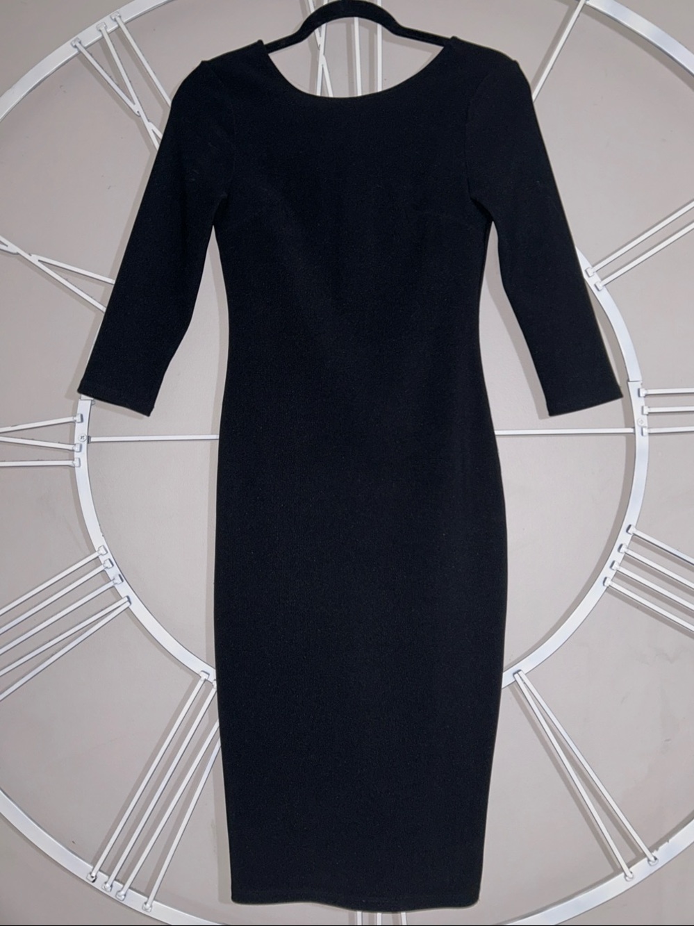 Express Ribbed Knit Black 3/4-Sleeve Scoop Neck Bodycon Dress